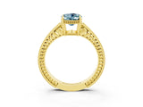 Yellow gold Oval Cut Aquamarine Ring with Milgrain Pavé Band and Four-Prong Setting_15