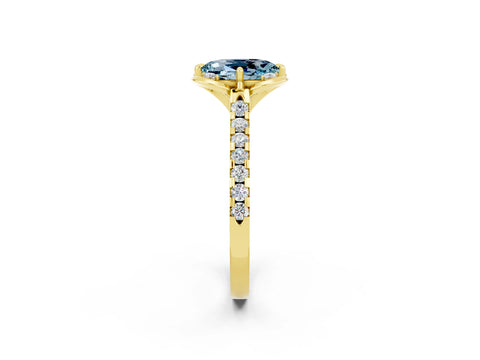 Yellow gold Oval Cut Aquamarine Ring with Pavé Band and Floral Prong Setting_2