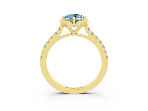 Yellow gold Oval Cut Aquamarine Ring with Pavé Band and Floral Prong Setting_3