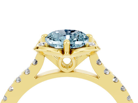 Yellow gold Oval Cut Aquamarine Ring with Pavé Band and Floral Prong Setting_4