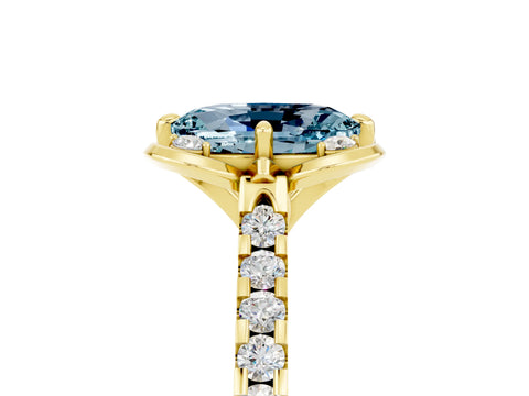 Yellow gold Oval Cut Aquamarine Ring with Pavé Band and Floral Prong Setting_5