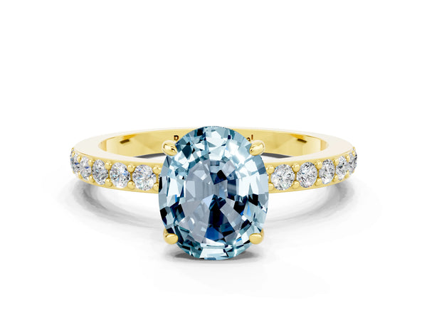 Yellow gold Oval Cut Aquamarine Pavé Engagement Ring with Round  Accents and Prong Setting