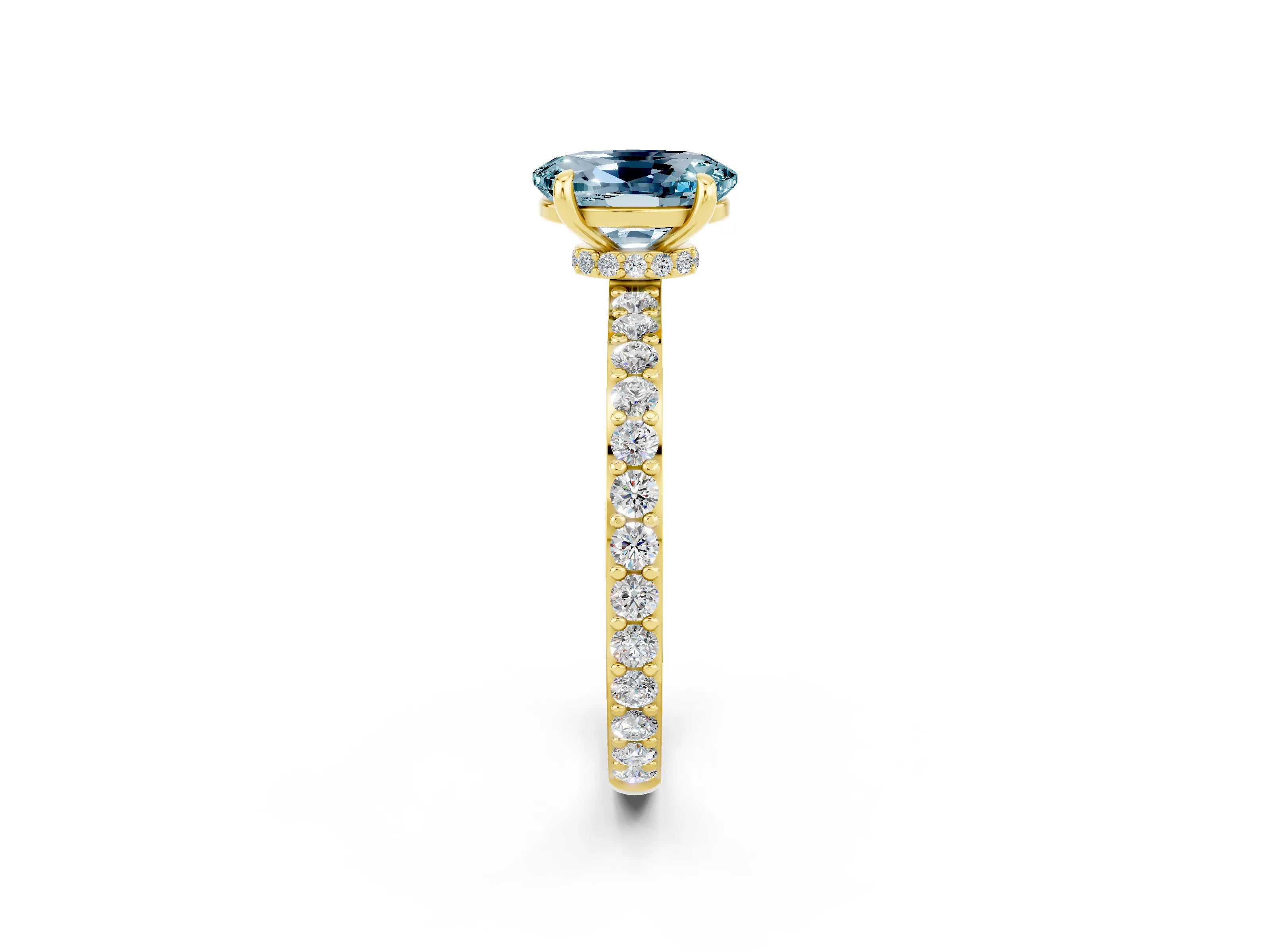 Yellow gold Oval Cut Aquamarine Ring with Pavé Band and Four-Prong Setting_2