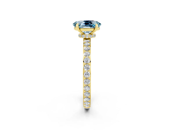 Yellow gold Oval Cut Aquamarine Pavé Engagement Ring with Round  Accents and Prong Setting