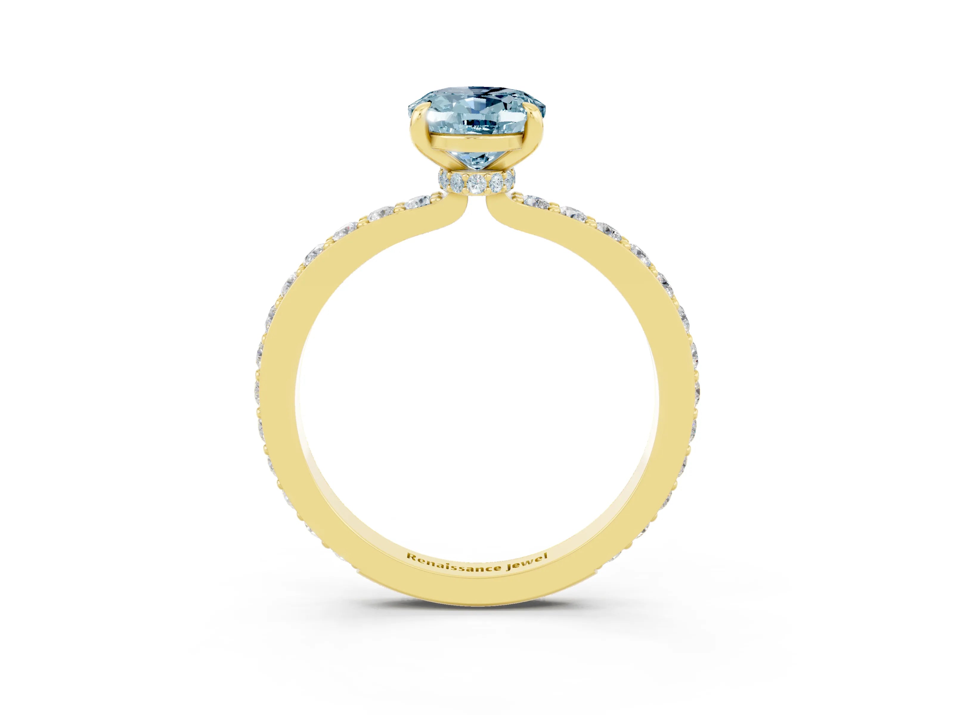 Yellow gold Oval Cut Aquamarine Ring with Pavé Band and Four-Prong Setting_3