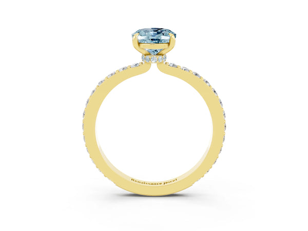Yellow gold Oval Cut Aquamarine Pavé Engagement Ring with Round  Accents and Prong Setting