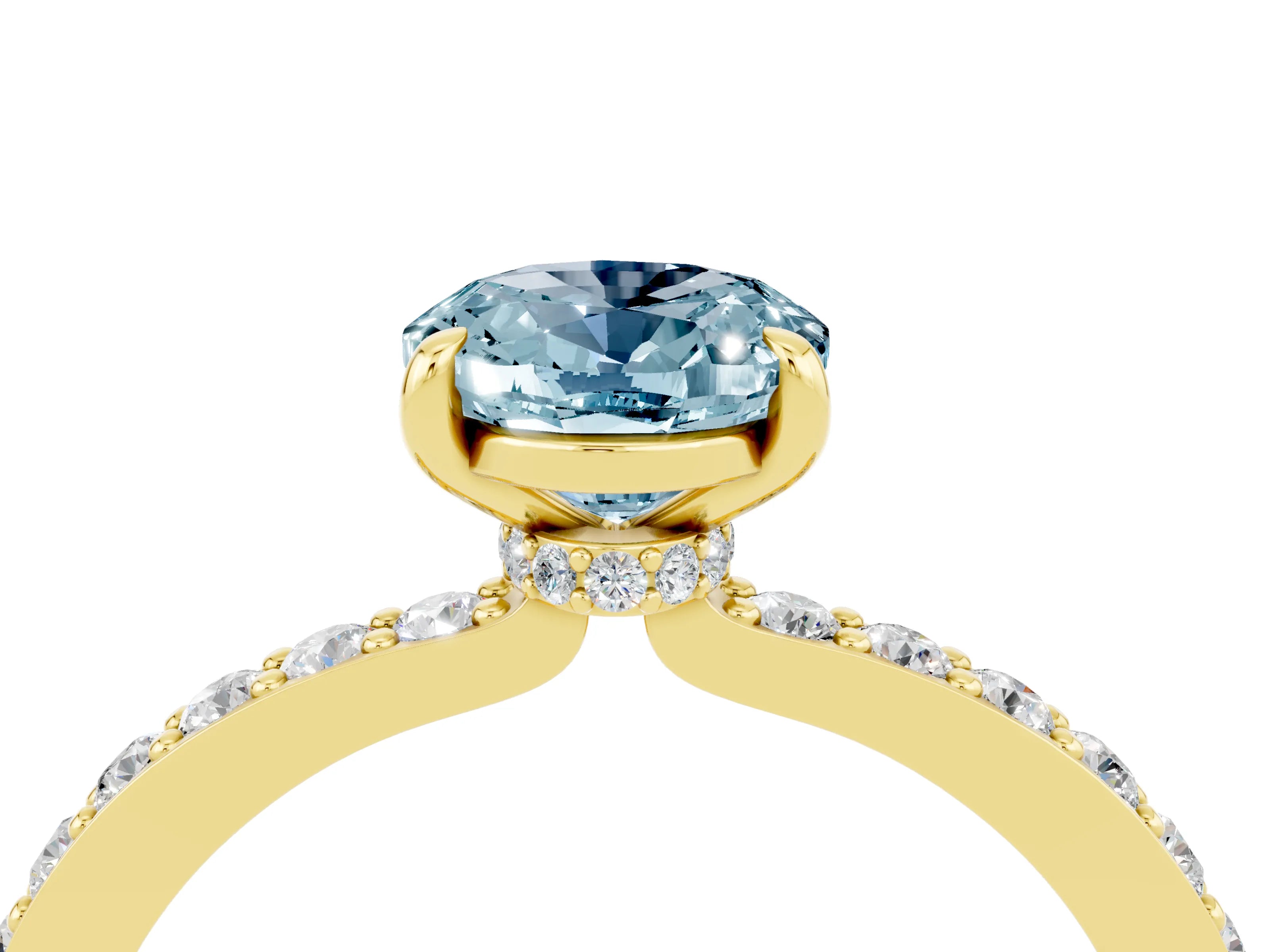 Yellow gold Oval Cut Aquamarine Ring with Pavé Band and Four-Prong Setting_4