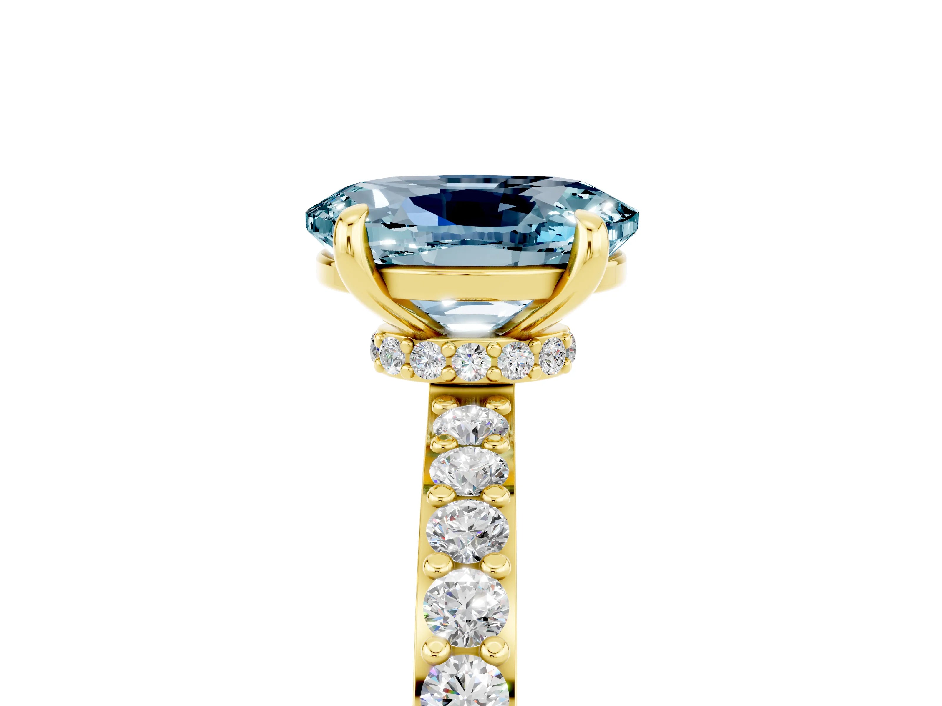 Yellow gold Oval Cut Aquamarine Ring with Pavé Band and Four-Prong Setting_5