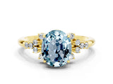 Yellow gold Oval Cut Aquamarine Ring with Side Stones and Four-Prong Setting_72