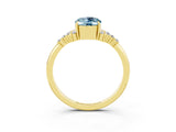 Yellow gold Oval Cut Aquamarine Ring with Side Stones and Four-Prong Setting_75