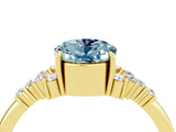 Yellow gold Oval Cut Aquamarine Ring with Side Stones and Four-Prong Setting_76