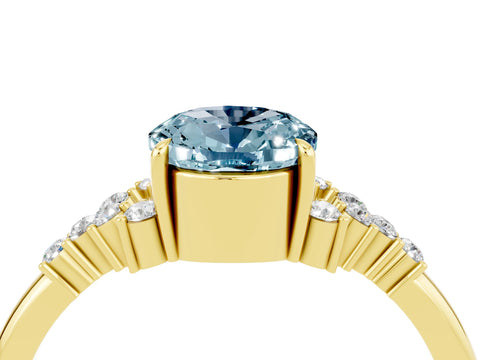 Yellow gold Oval Cut Aquamarine Ring with Side Stones and Four-Prong Setting_76