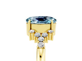 Yellow gold Oval Cut Aquamarine Ring with Side Stones and Four-Prong Setting_77