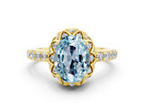 Yellow gold Oval Cut Aquamarine Scalloped Halo Engagement Ring with Round Shared Prong Band_12