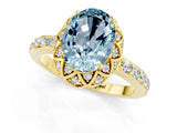 Yellow gold Oval Cut Aquamarine Scalloped Halo Engagement Ring with Round Shared Prong Band_13