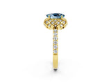 Yellow gold Oval Cut Aquamarine Scalloped Halo Engagement Ring with Round Shared Prong Band_14