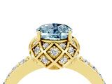 Yellow gold Oval Cut Aquamarine Scalloped Halo Engagement Ring with Round Shared Prong Band_16