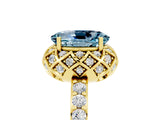 Yellow gold Oval Cut Aquamarine Scalloped Halo Engagement Ring with Round Shared Prong Band_17