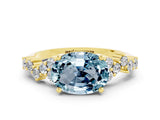 Yellow gold Oval Cut Aquamarine Scattered Round Accent Ring with Prong Setting_12