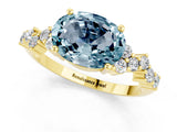 Yellow gold Oval Cut Aquamarine Scattered Round Accent Ring with Prong Setting_13