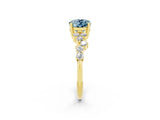 Yellow gold Oval Cut Aquamarine Scattered Round Accent Ring with Prong Setting_14