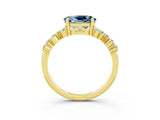 Yellow gold Oval Cut Aquamarine Scattered Round Accent Ring with Prong Setting_15