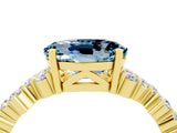 Yellow gold Oval Cut Aquamarine Scattered Round Accent Ring with Prong Setting_16