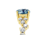 Yellow gold Oval Cut Aquamarine Scattered Round Accent Ring with Prong Setting_17