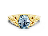 Yellow gold Oval Cut Aquamarine Solitaire Celtic Knot Ring with Four-Prong Setting_12