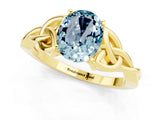 Yellow gold Oval Cut Aquamarine Solitaire Celtic Knot Ring with Four-Prong Setting_13