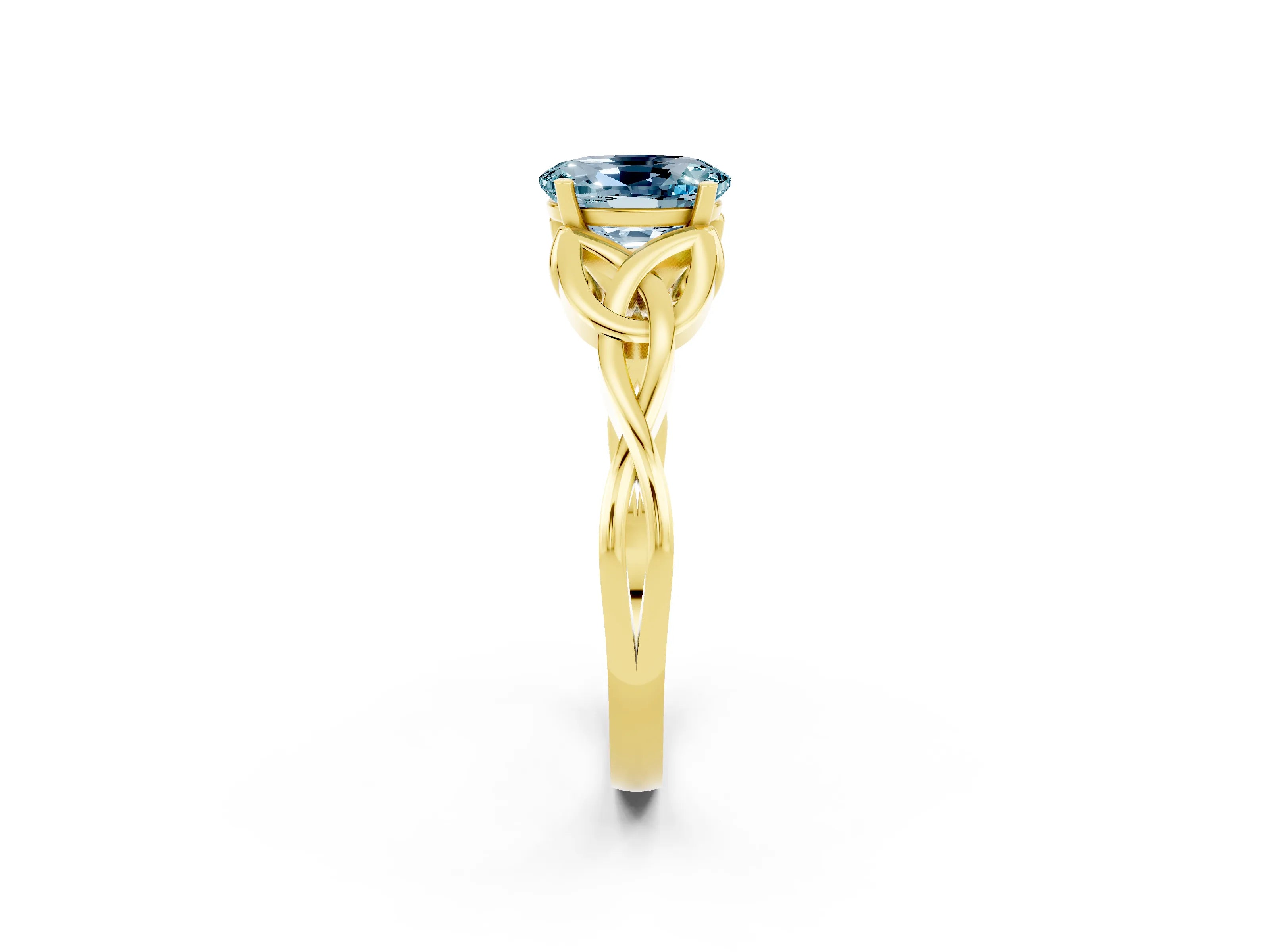 Yellow gold Oval Cut Aquamarine Solitaire Celtic Knot Ring with Four-Prong Setting_14