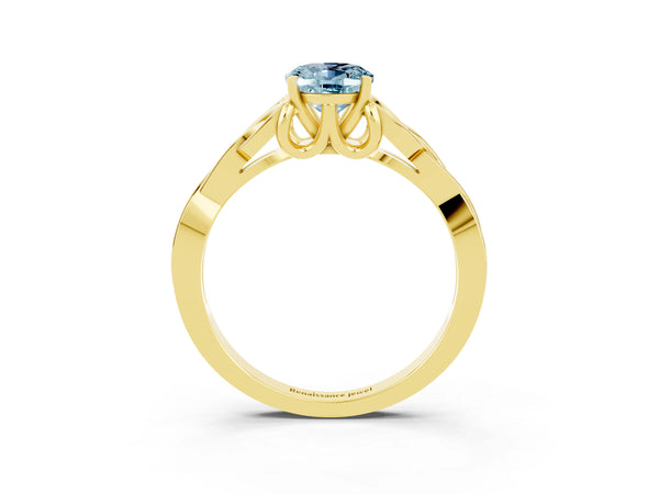 Yellow gold Oval Cut Aquamarine Solitaire Celtic Knot Ring with Four-Prong Setting