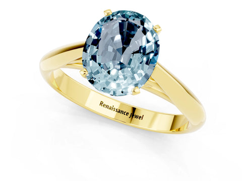 Yellow gold Oval Cut Aquamarine Solitaire Engagement Ring with Cathedral Setting and Four-Prong Mount_13