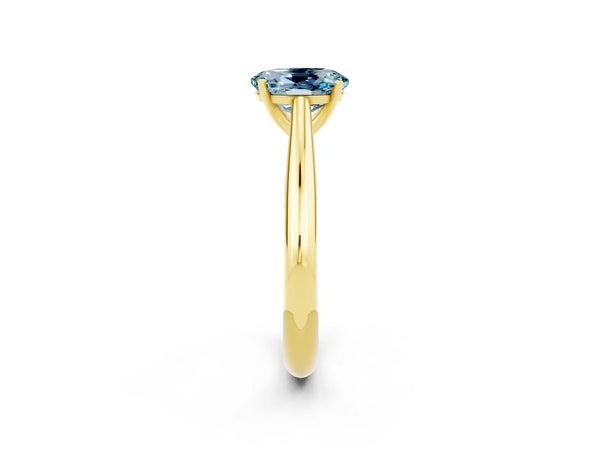 Yellow gold Oval Cut Aquamarine Solitaire Engagement Ring with Cathedral Setting and Four-Prong Mount