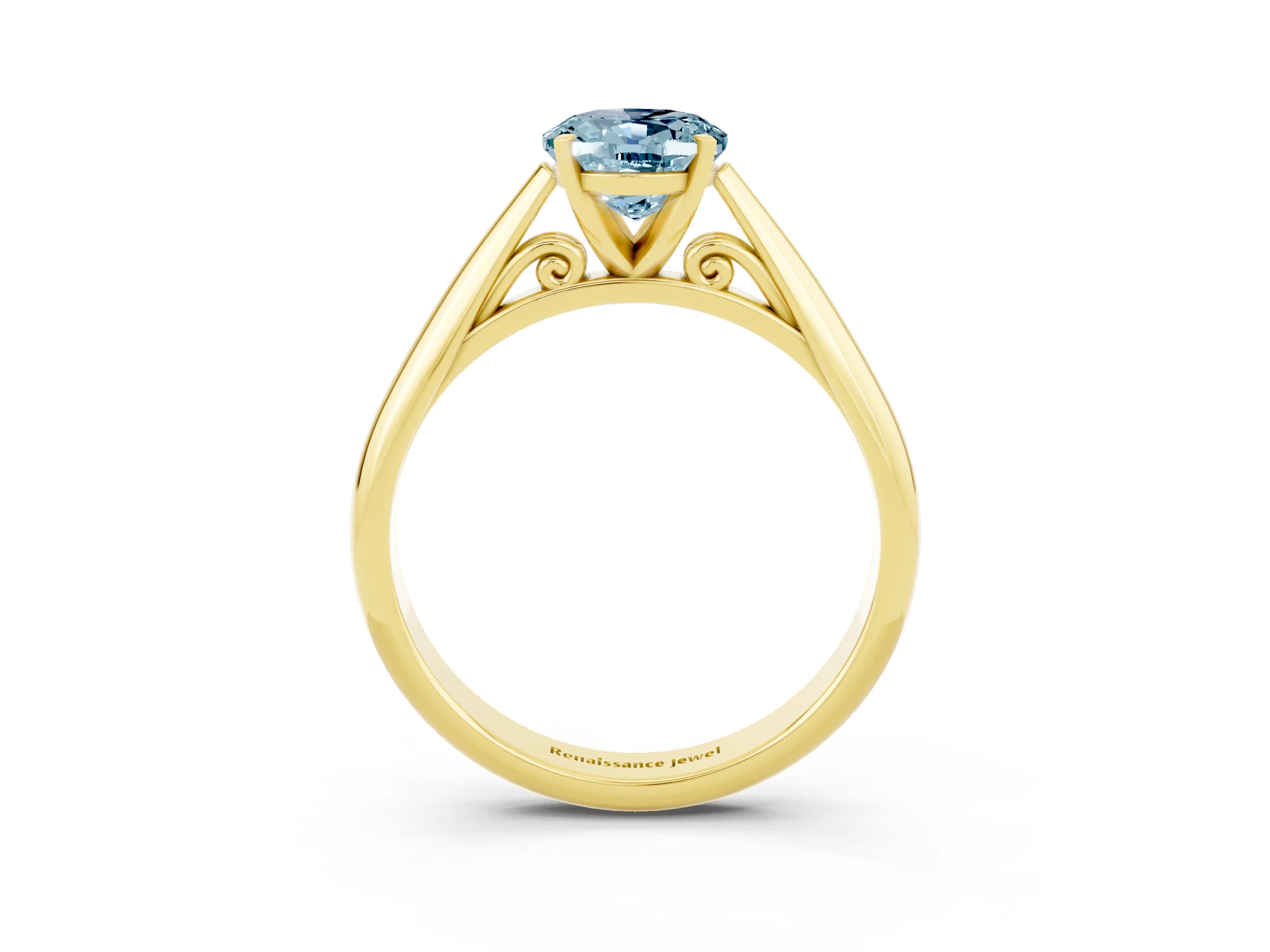 Yellow gold Oval Cut Aquamarine Solitaire Engagement Ring with Cathedral Setting and Four-Prong Mount_15