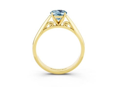 Yellow gold Oval Cut Aquamarine Solitaire Engagement Ring with Cathedral Setting and Four-Prong Mount_15