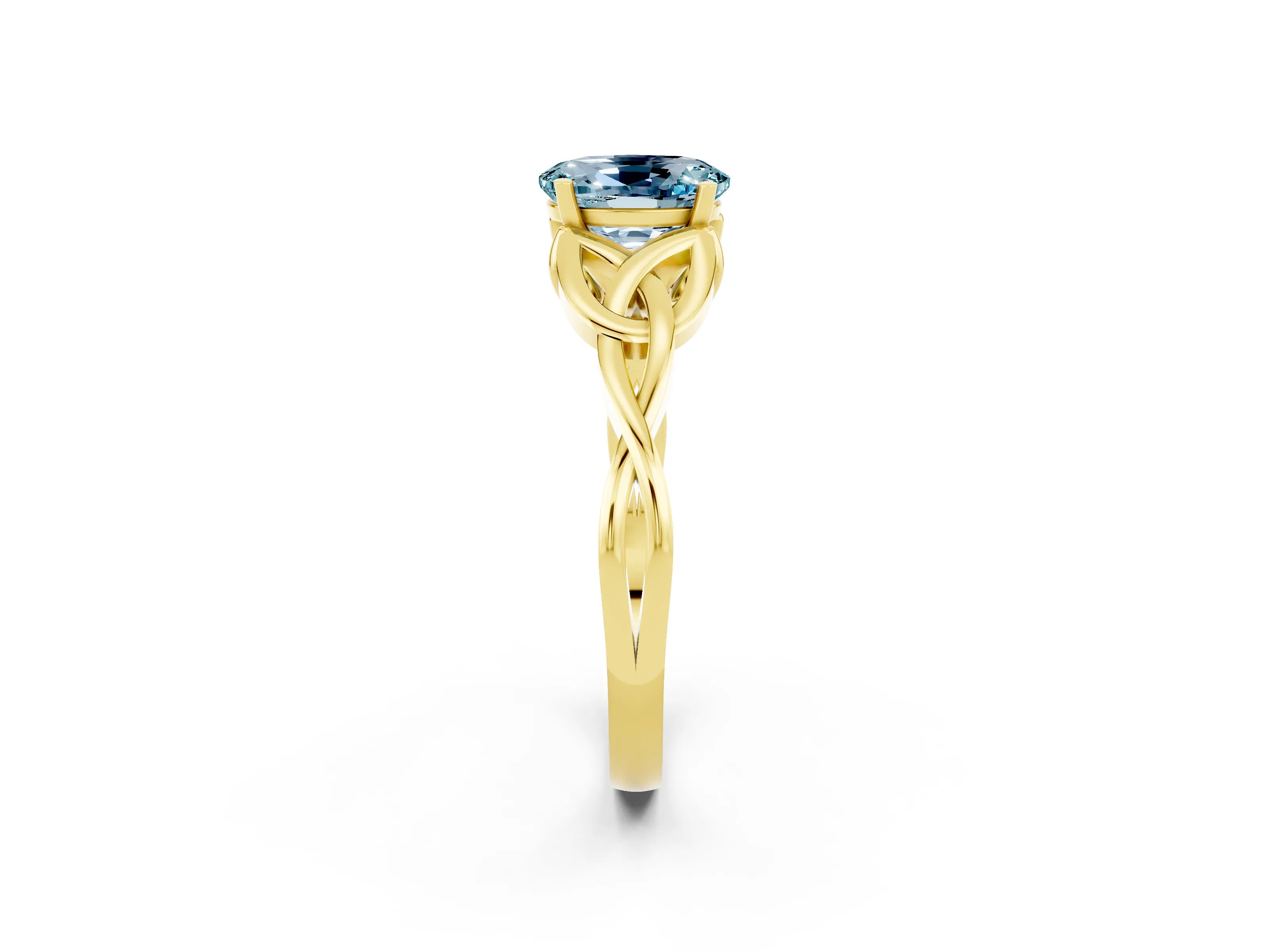 Yellow gold Oval Cut Aquamarine Solitaire Engagement Ring with Celtic Knot Band and Four-Prong Setting_2