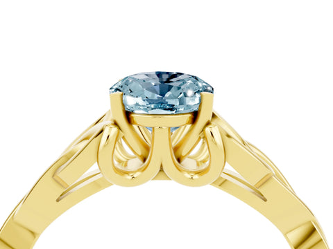 Yellow gold Oval Cut Aquamarine Solitaire Engagement Ring with Celtic Knot Band and Four-Prong Setting_4
