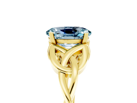 Yellow gold Oval Cut Aquamarine Solitaire Engagement Ring with Celtic Knot Band and Four-Prong Setting_5