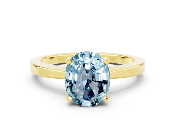 Yellow gold Oval Cut Aquamarine Solitaire Engagement Ring with Classic Band and Four-Prong Setting