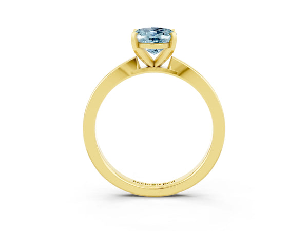 Yellow gold Oval Cut Aquamarine Solitaire Engagement Ring with Classic Band and Four-Prong Setting