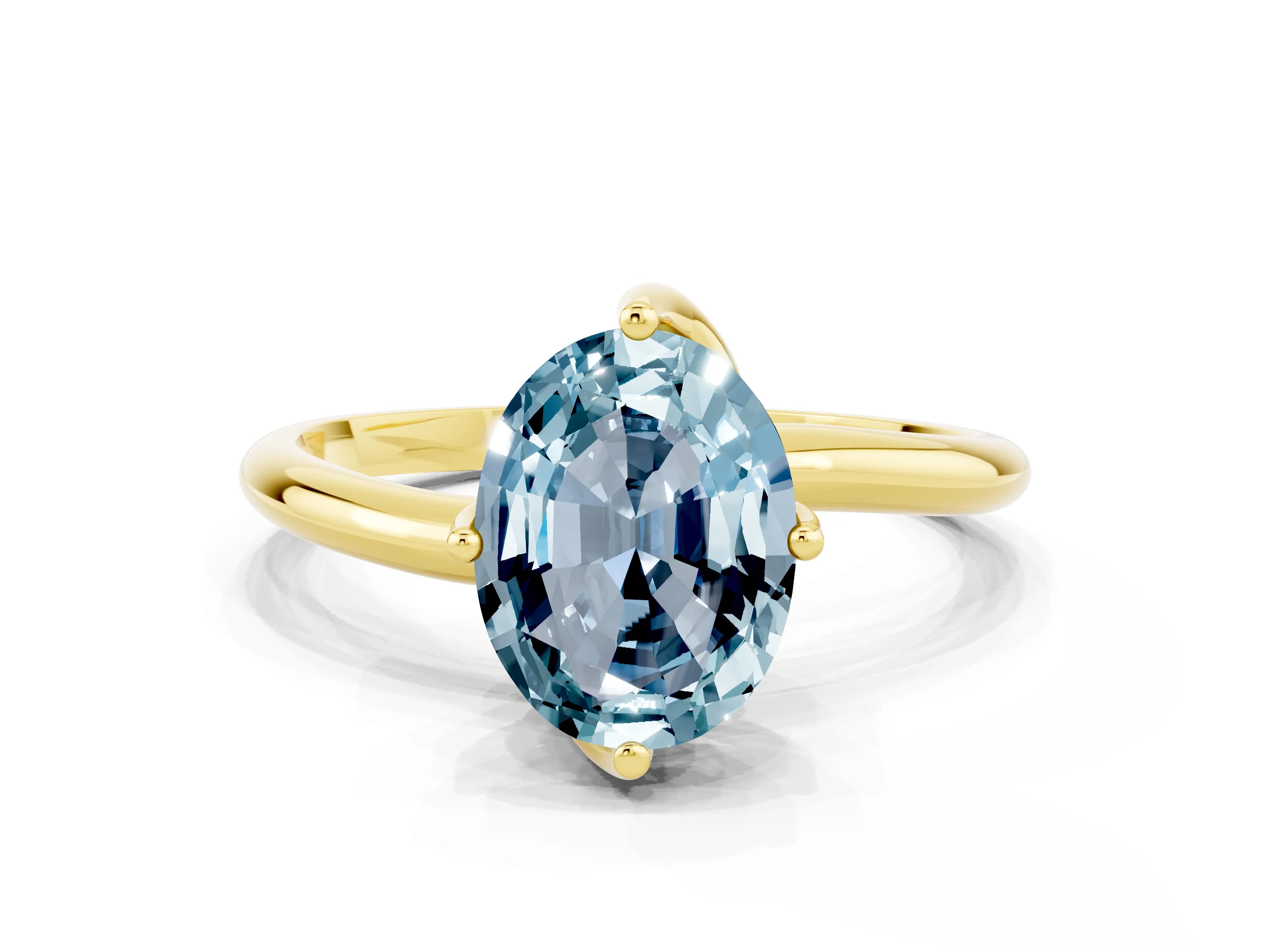 Yellow gold Oval Cut Aquamarine Solitaire Engagement Ring with Four-Prong Setting and Classic Band_12