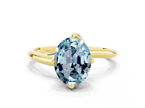Yellow gold Oval Cut Aquamarine Solitaire Engagement Ring with Four-Prong Setting and Classic Band_12