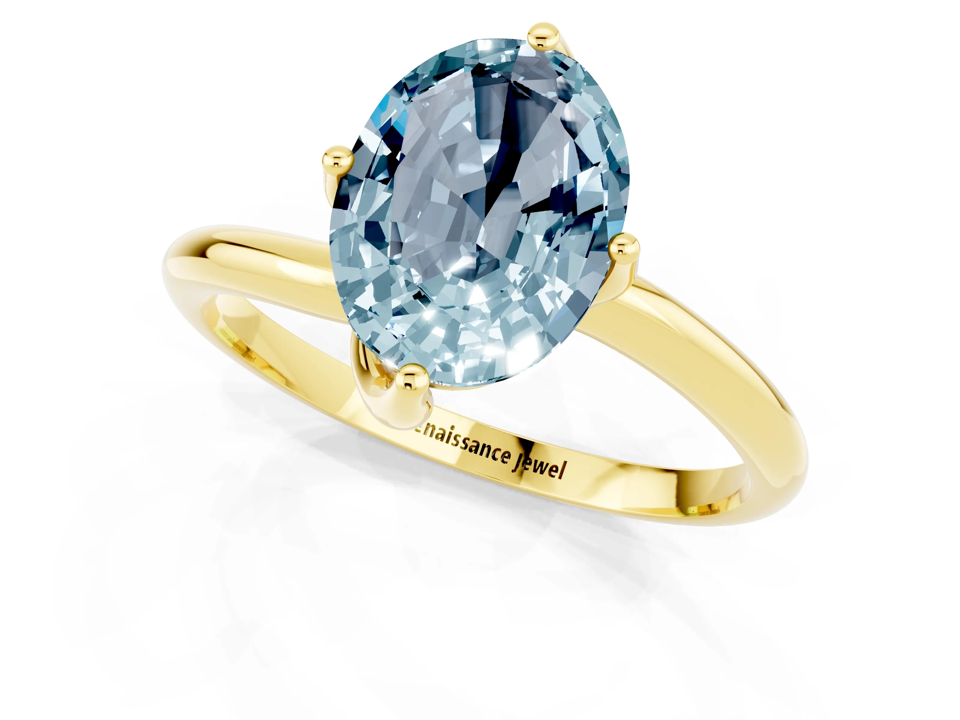 Yellow gold Oval Cut Aquamarine Solitaire Engagement Ring with Four-Prong Setting and Classic Band_13