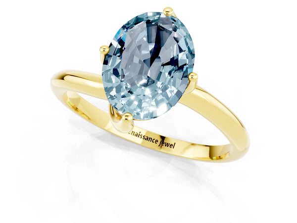 Yellow gold Oval Cut Aquamarine Solitaire Engagement Ring with Four-Prong Setting and Classic Band