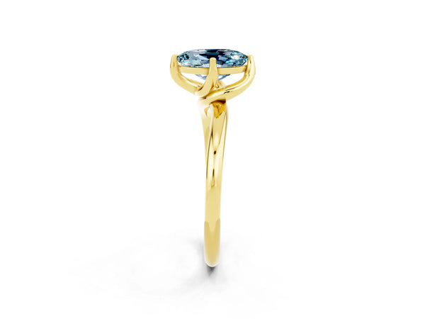 Yellow gold Oval Cut Aquamarine Solitaire Engagement Ring with Four-Prong Setting and Classic Band