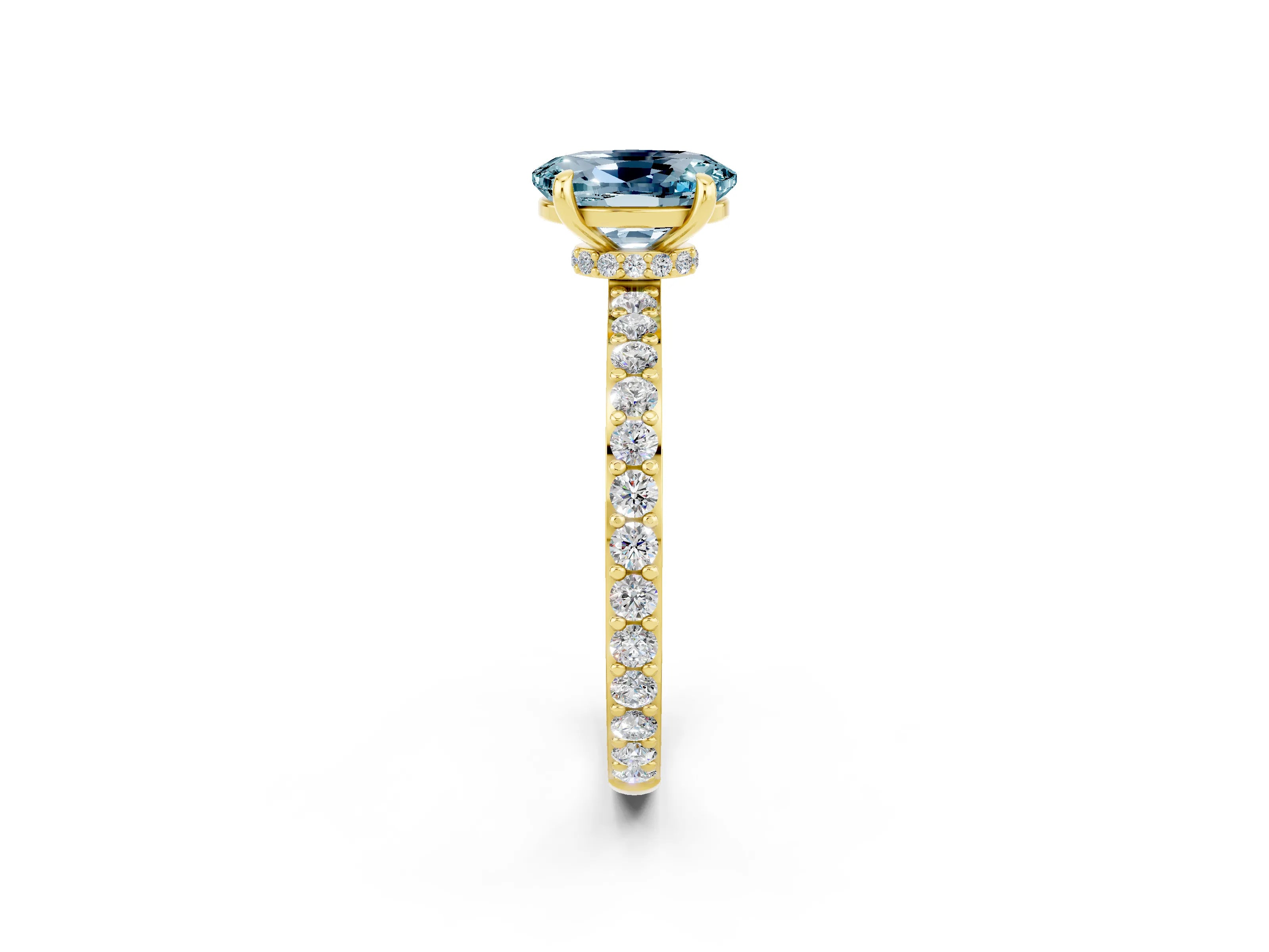 Yellow gold Oval Cut Aquamarine Solitaire Engagement Ring with Pavé Band and Four-Prong Setting_2