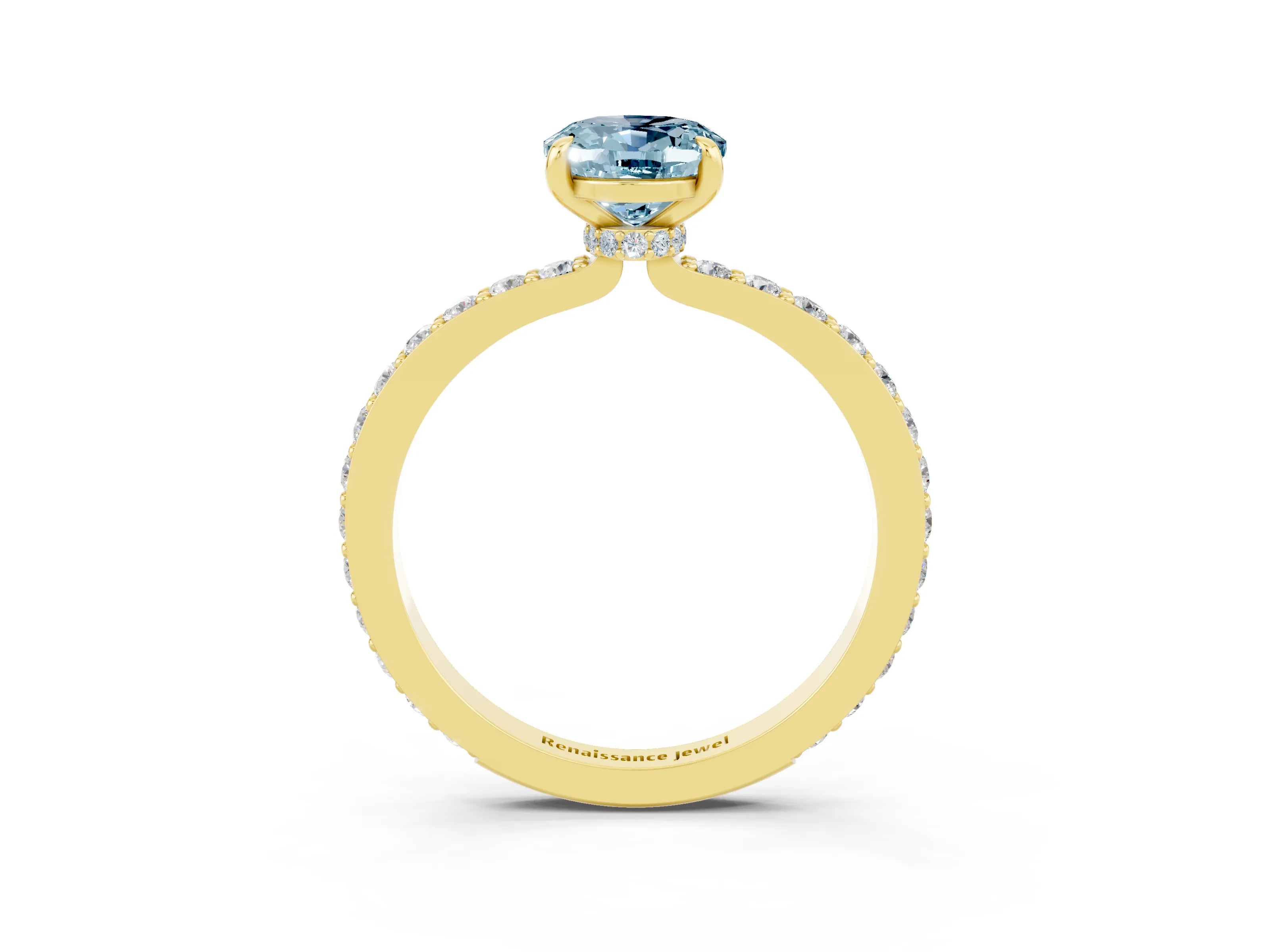 Yellow gold Oval Cut Aquamarine Solitaire Engagement Ring with Pavé Band and Four-Prong Setting_3