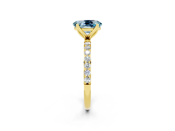 Yellow gold Oval Cut Aquamarine Solitaire Engagement Ring with Round  Pavé Band and Prong Setting