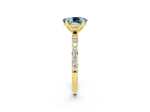 Yellow gold Oval Cut Aquamarine Solitaire Engagement Ring with Pavé Band and Prong Setting_2